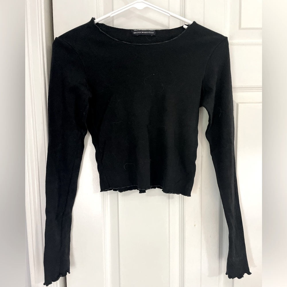 Brandy Melville Black Long Sleeve Cropped Shirt One Size